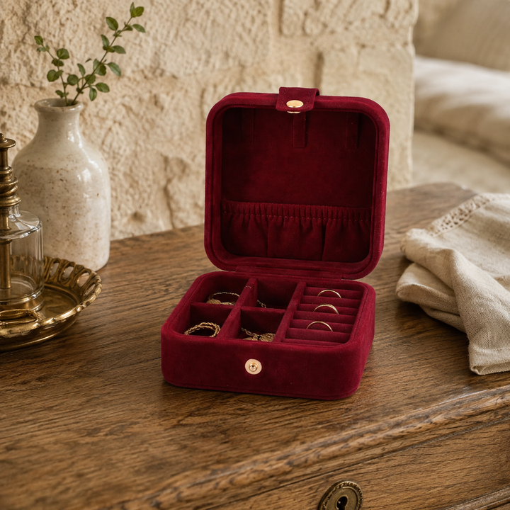 Ruby Velvet Square Jewellery Box
