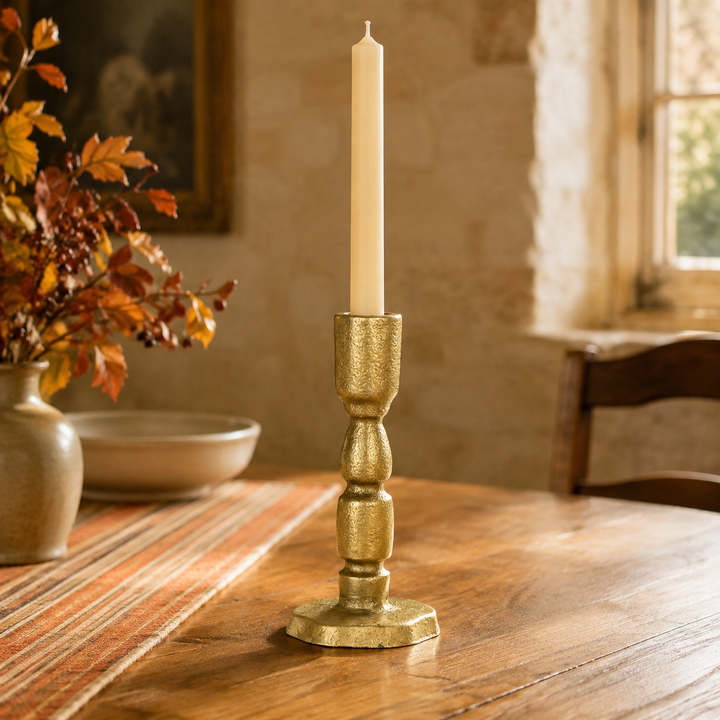 Gold Cast Iron Taper Candle Holder - Large