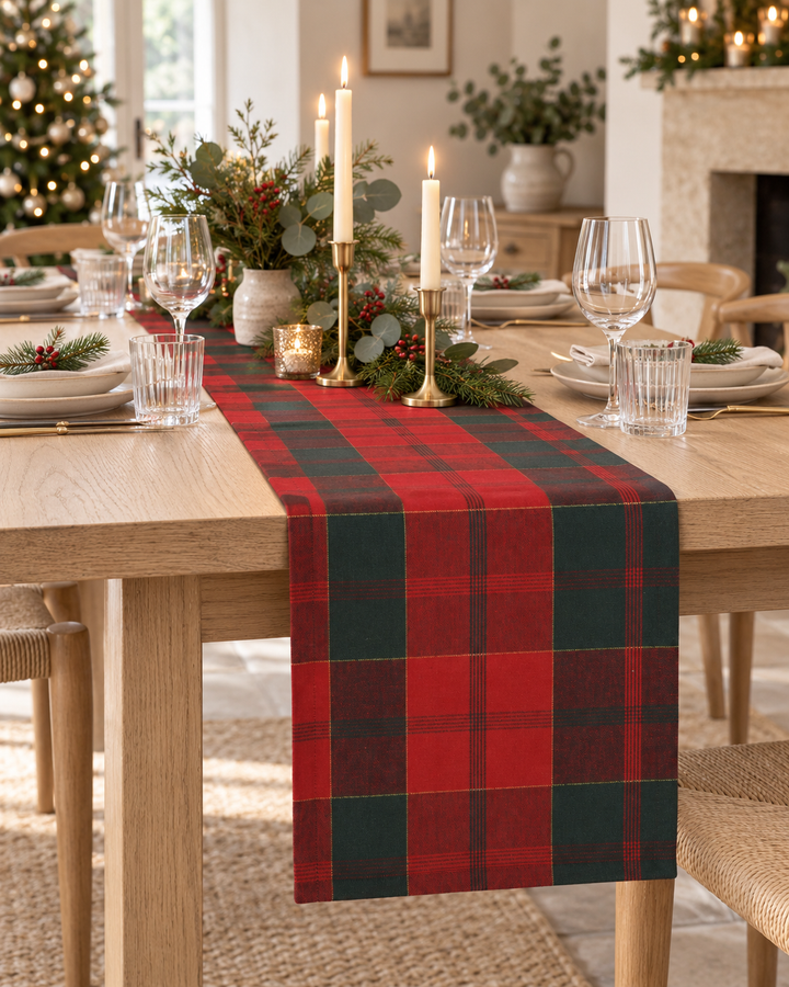 Cotton Check Table Runner - 150 x 30cm