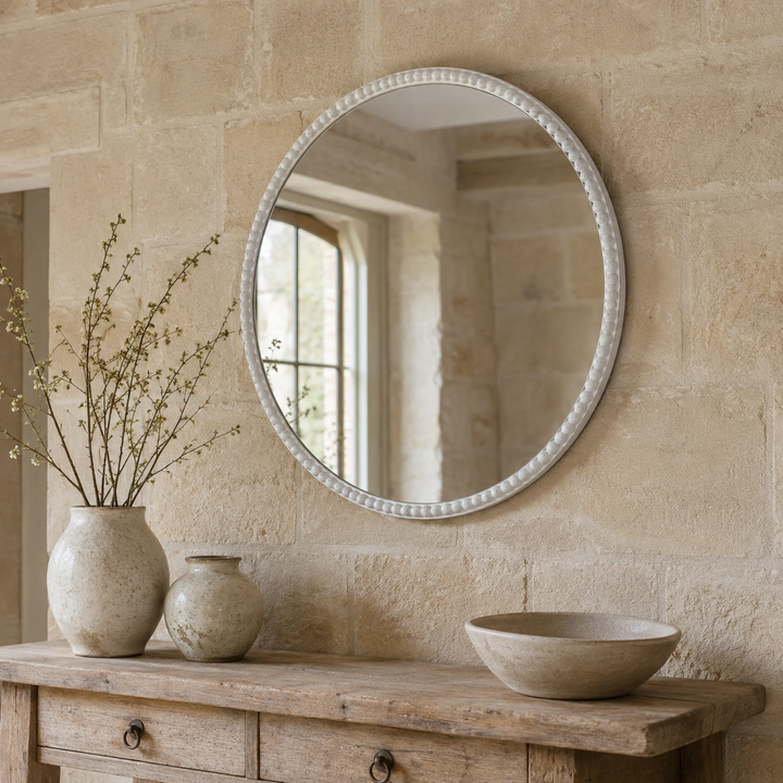 Washed Wood Framed Beaded Mirror