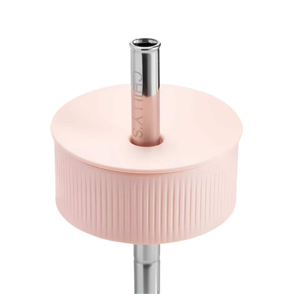 Chillys Series 2 750ml Switch Cup in blush pink with straw, close-up shot showing the sleek design and soft color.
