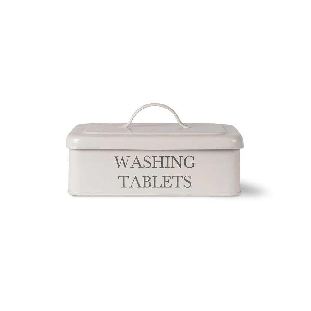 Garden Trading clay washing tablet box with rustic design, made by Cornucopia Home and Gift, for storing laundry tablets.