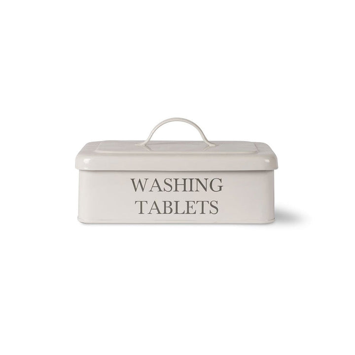 Garden Trading clay washing tablet box with rustic design, made by Cornucopia Home and Gift, for storing laundry tablets.