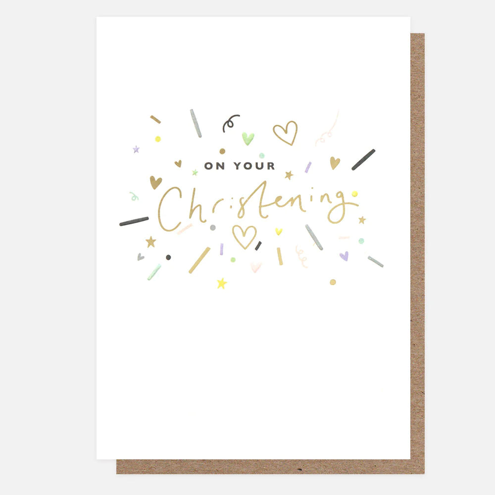Caroline Gardner "On Your Christening" confetti for celebration, featuring colorful paper confetti pieces on a white background.