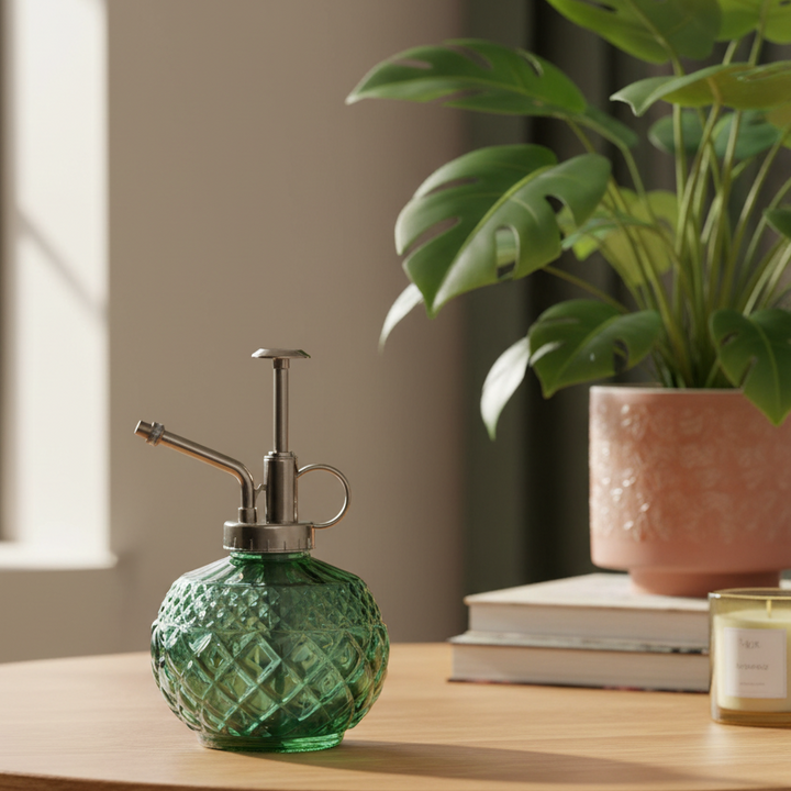 Crystal Cut Glass Ball Mister - Dark Green