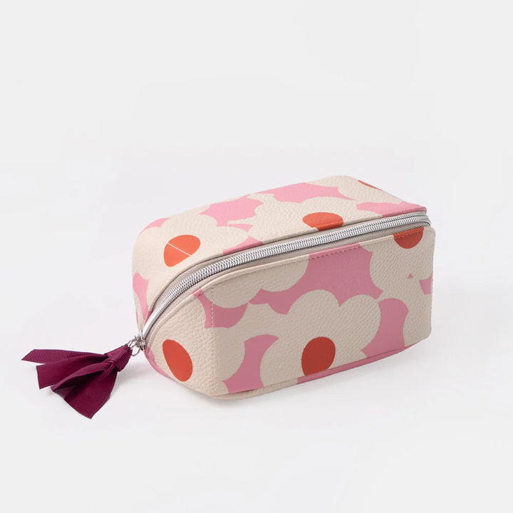 Pink Flower Diagonal Cosmetic Bag