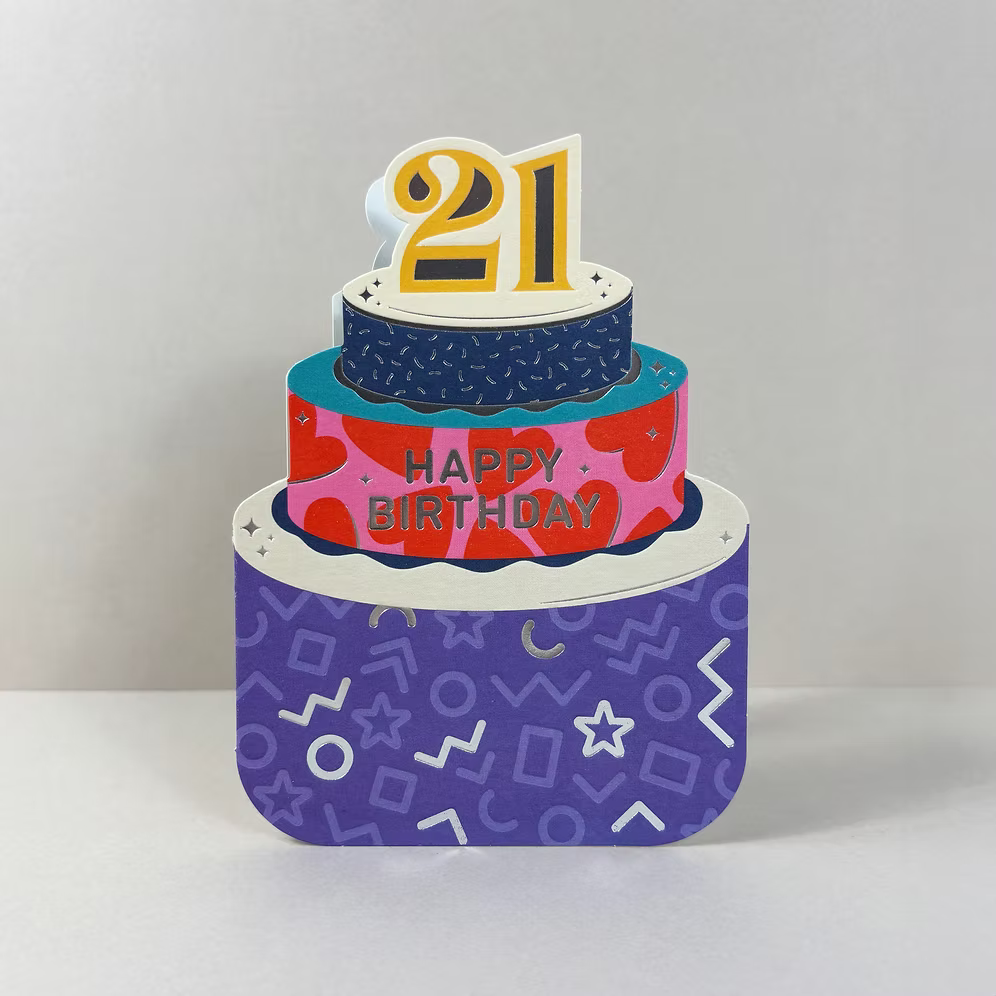 Heyy Taking Shape Age 21 Birthday Card by Cornucopia Home and Gift, featuring colorful birthday design and playful typography.