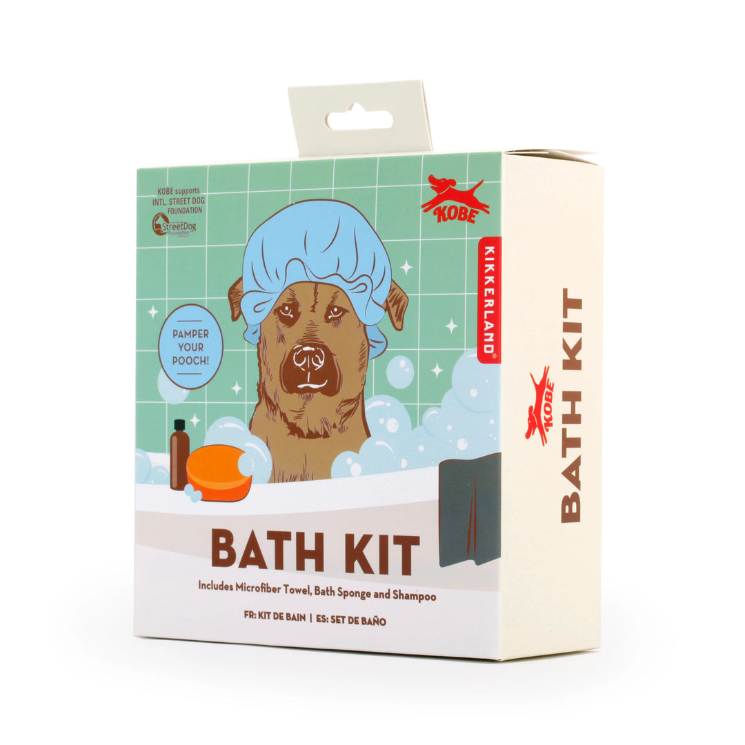 Kikkerland Dog Bath Kit with grooming tools and shampoo for easy pet bathing, designed by Cornucopia Home and Gift.