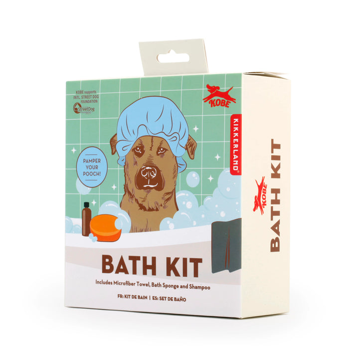Kikkerland Dog Bath Kit with grooming tools and shampoo for easy pet bathing, designed by Cornucopia Home and Gift.