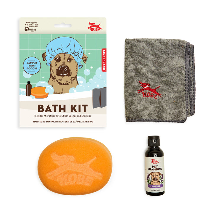 Kikkerland Dog Bath Kit from Cornucopia Home and Gift, includes grooming tools and accessories for pet bathing.