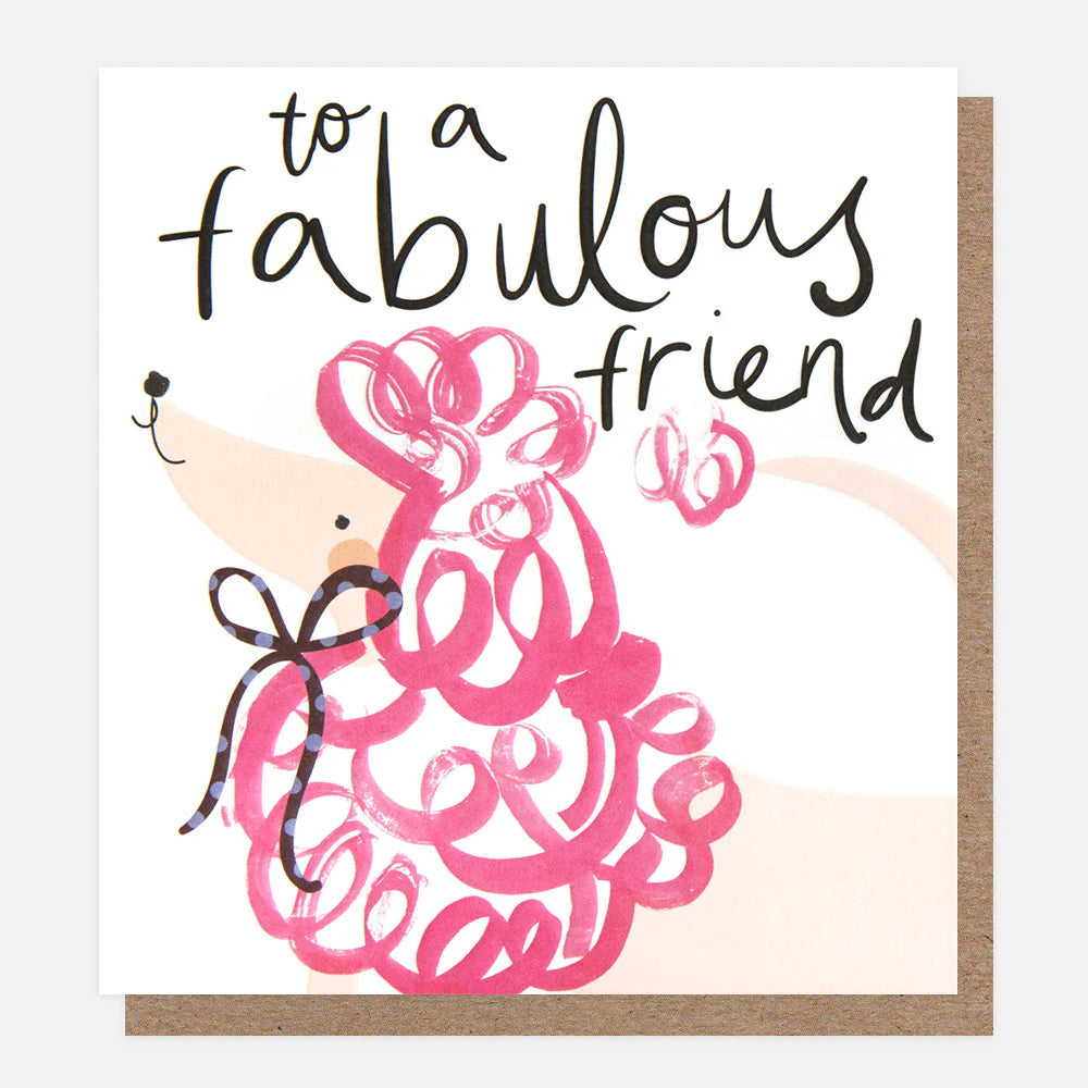 Pink Doodle Poodle plush toy by Caroline Gardner with "To A Fabulous Friend" message, featuring a cute, cuddly design.