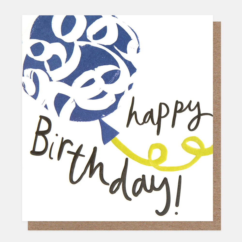 Blue doodle birthday balloon by Caroline Gardner featuring cheerful "Happy Birthday" design for celebration.