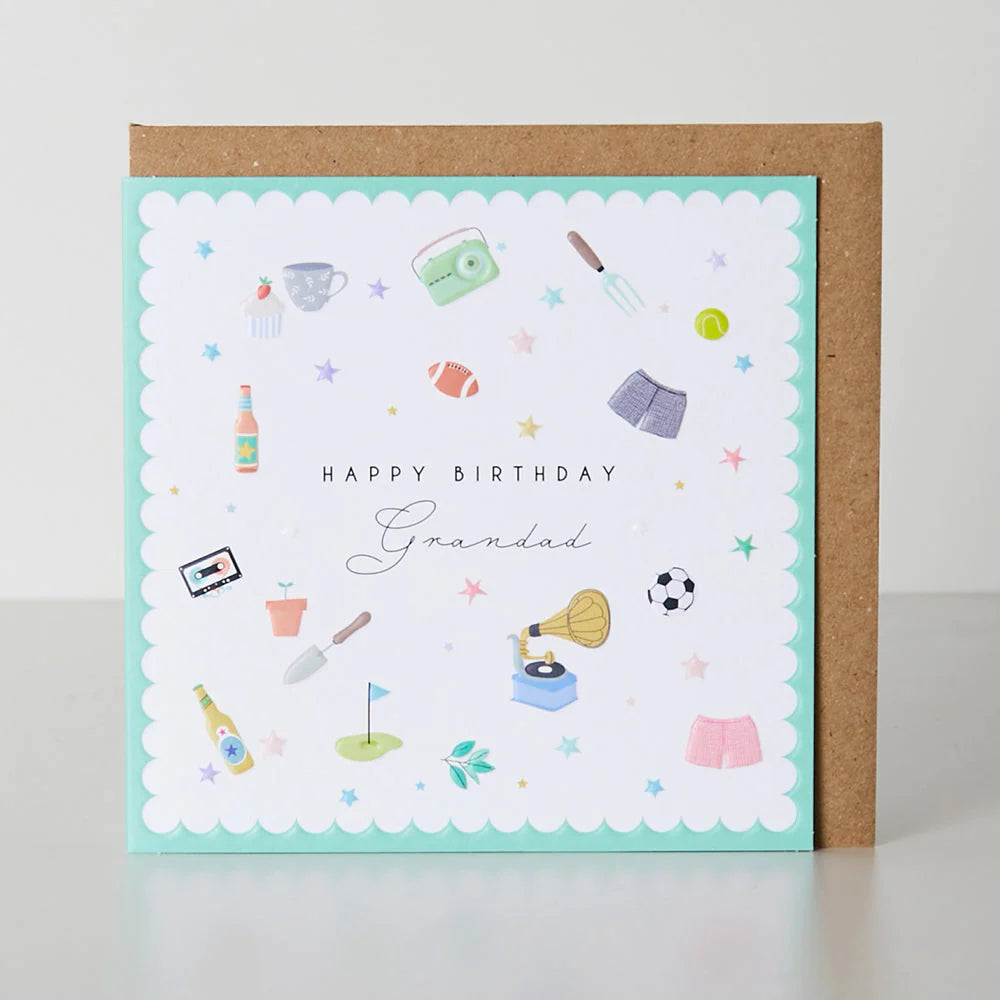 Cute Grandad birthday card by Cornucopia Home and Gift featuring a belly button design with playful, colorful artwork.