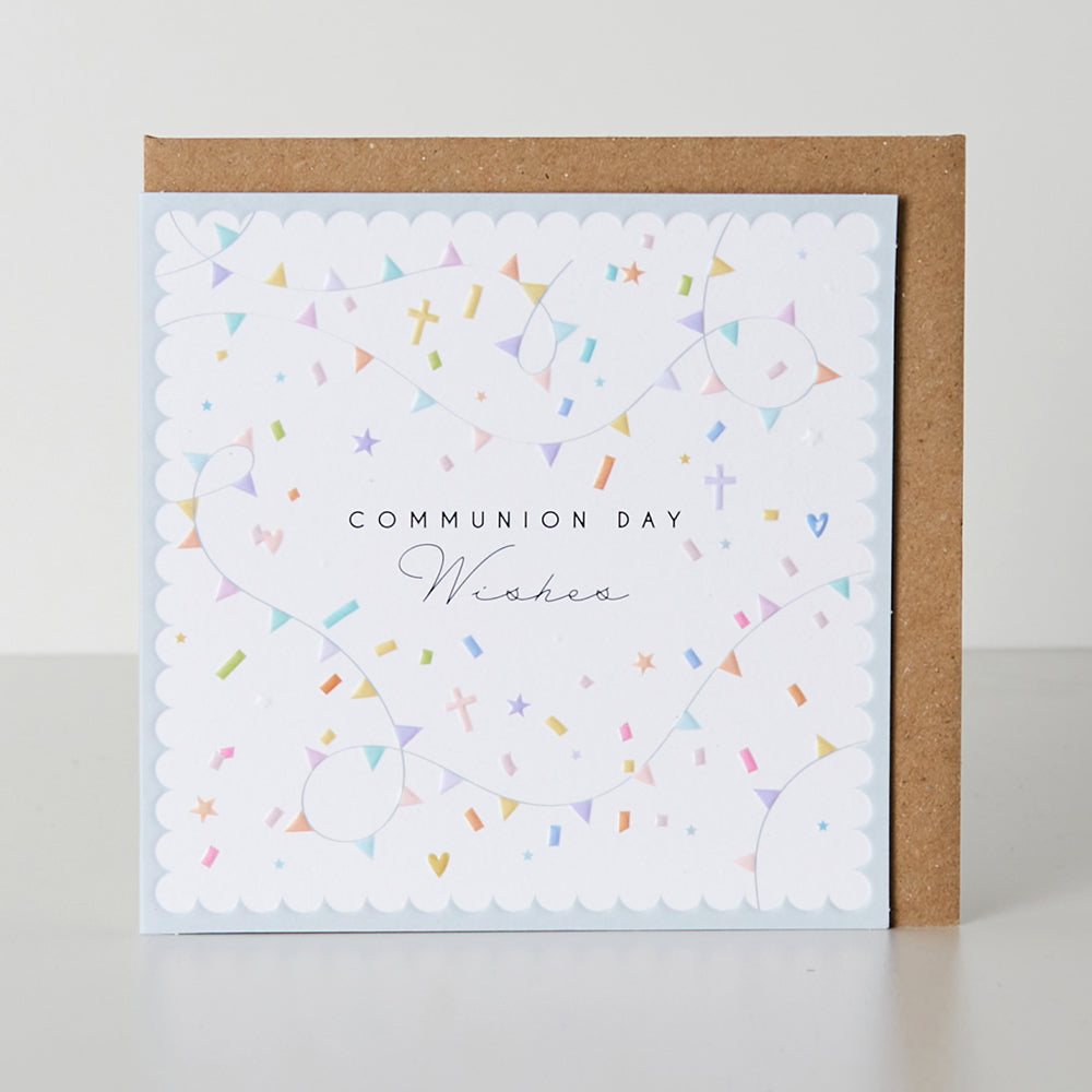 Belly button themed Communion Day Wishes Card with decorative design, from Cornucopia Home and Gift.