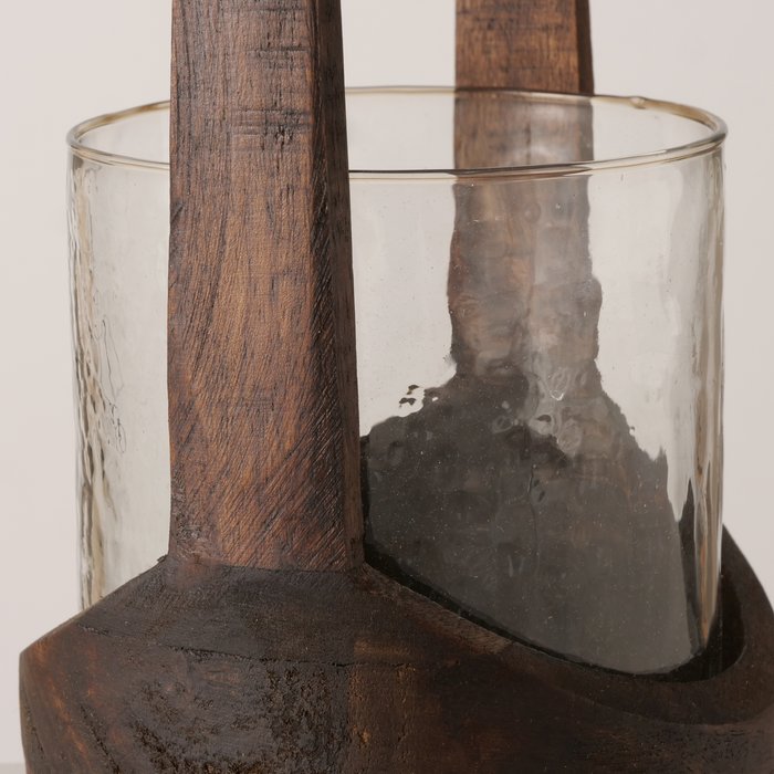 Meola Round Mango Wood and Glass Lantern - 38cm
