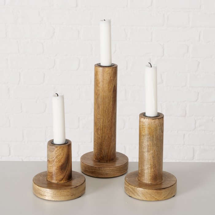 Large Mango Wood Candle Holder from Boltze Christmas by Cornucopia Home and Gift, showcasing its detailed natural wood finish.