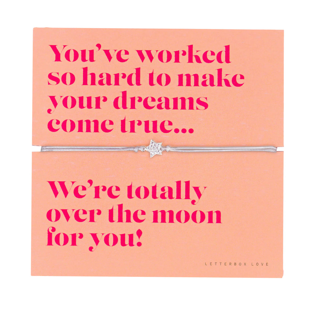 Dreams Come True bracelet from Cornucopia Home and Gift, featuring letterbox love friendship design on a delicate silver chain.