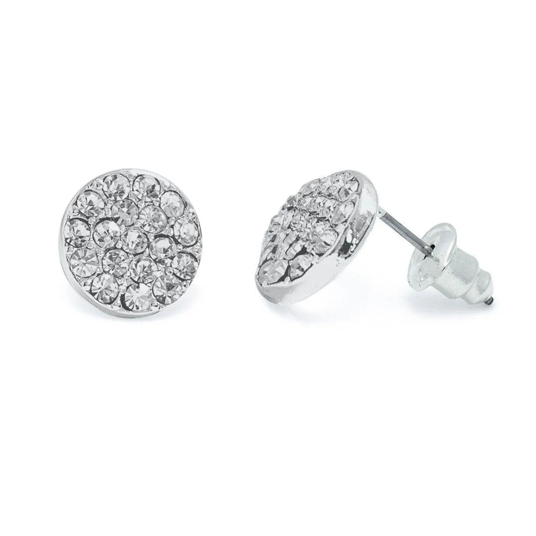 Silver crystal disc studs from Life Charms by Cornucopia Home and Gift, featuring shimmering round crystal discs with silver posts.