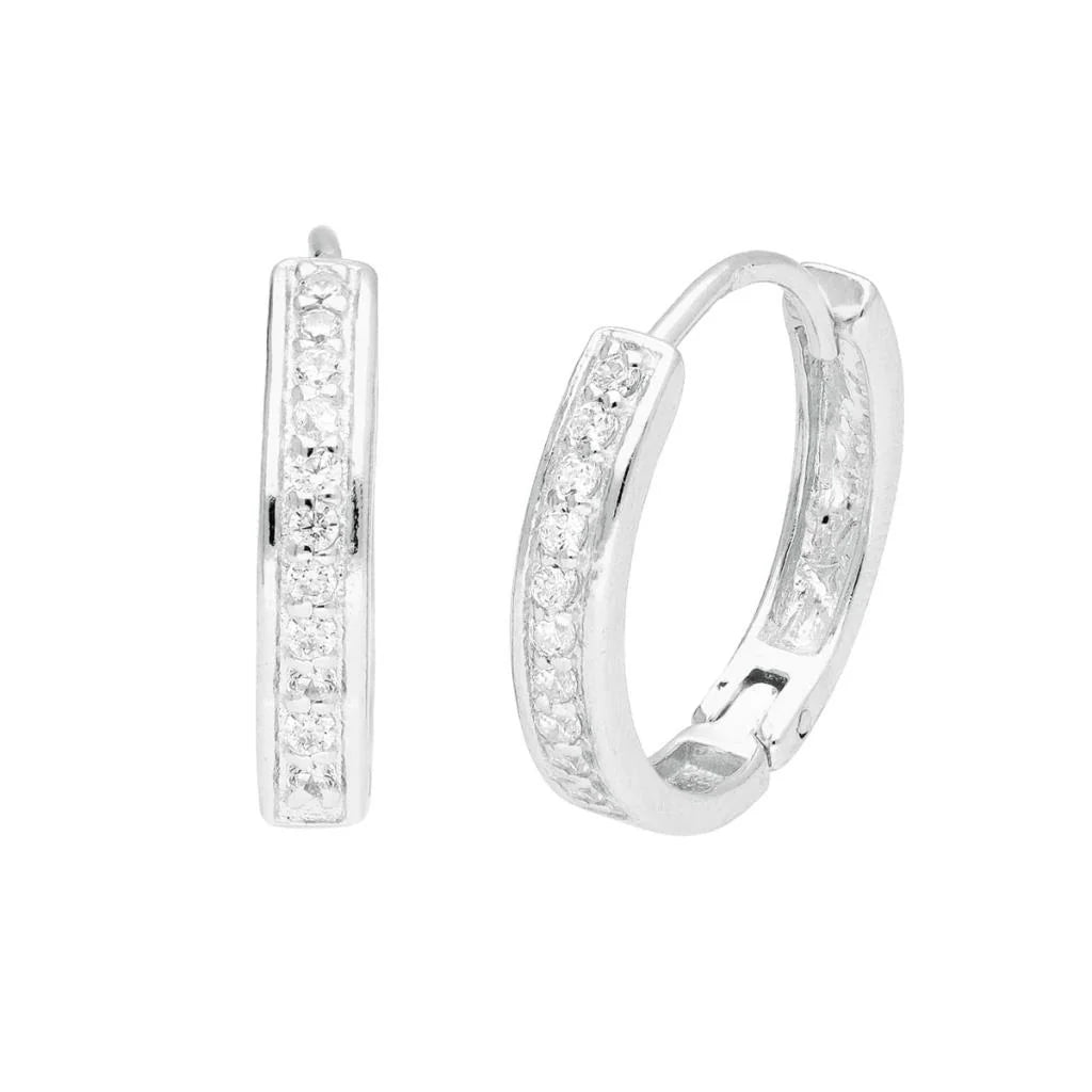Silver diamond circle earrings from Life Charms collection by Cornucopia Home and Gift, showcasing elegant hoop design.