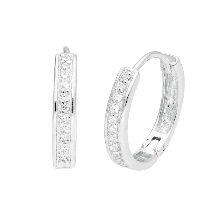 Silver diamond circle earrings from Life Charms collection by Cornucopia Home and Gift, showcasing elegant hoop design.