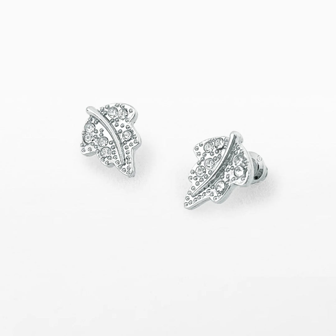 Silver leaf stud earrings