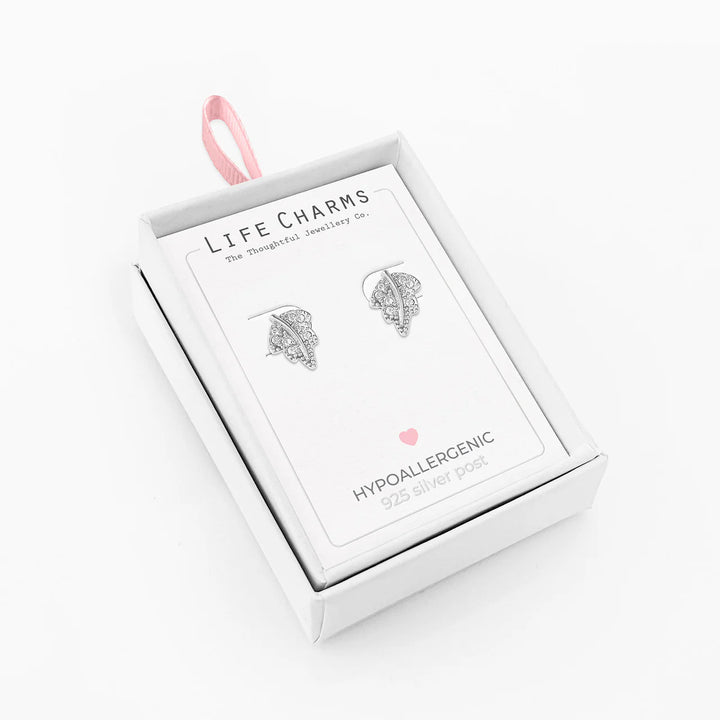 Silver leaf stud earrings