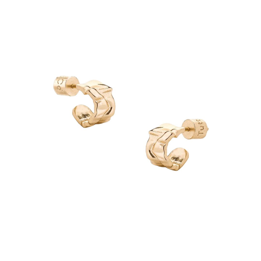 Gold Ripple Earrings by Tutti & Co featuring a wavy, textured design, displayed on a white background.