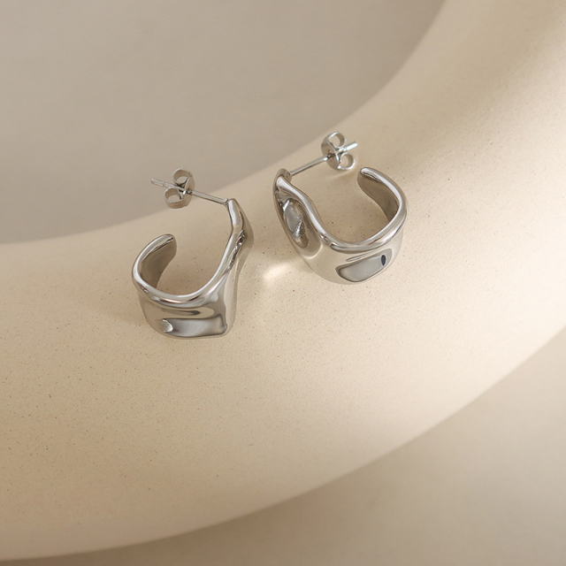 Silver Molten Curve Earrings