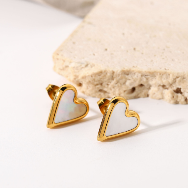 Gold Mother of Pearl Heart Stud Earrings
