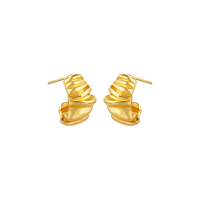 Gold Crinkled Curved Earrings