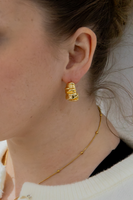 Gold Crinkled Curved Earrings
