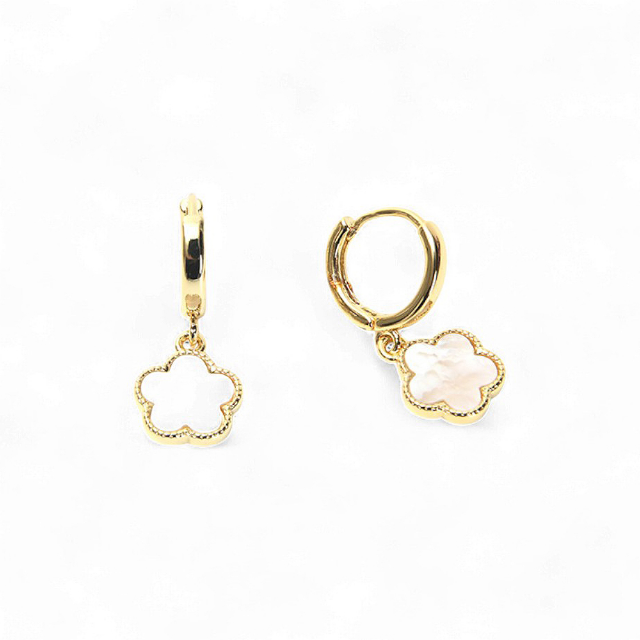 Mother of Pearl Flower Huggie Earrings