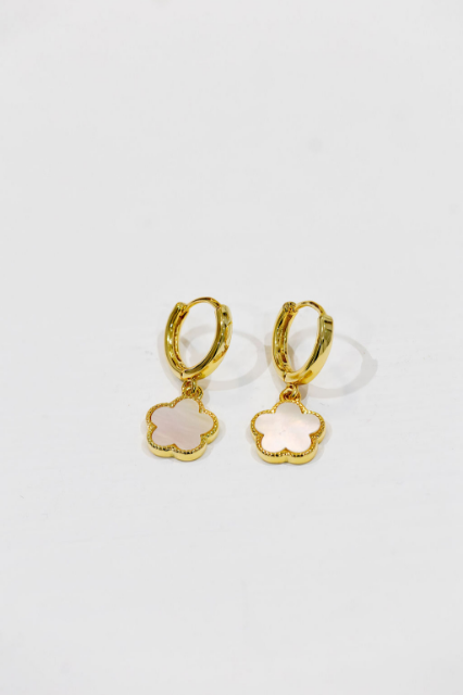 Mother of Pearl Flower Huggie Earrings