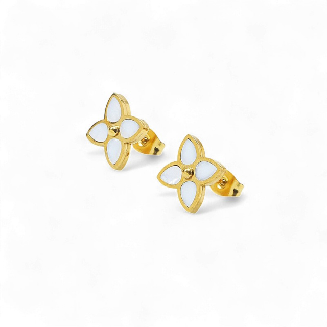Gold &amp; Pearl Four Leaf Flower Earrings