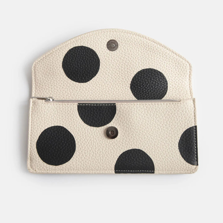 Caroline Gardner Spot Long Envelope Purse with a colorful polka dot pattern, made of durable material, designed for stylish organization.