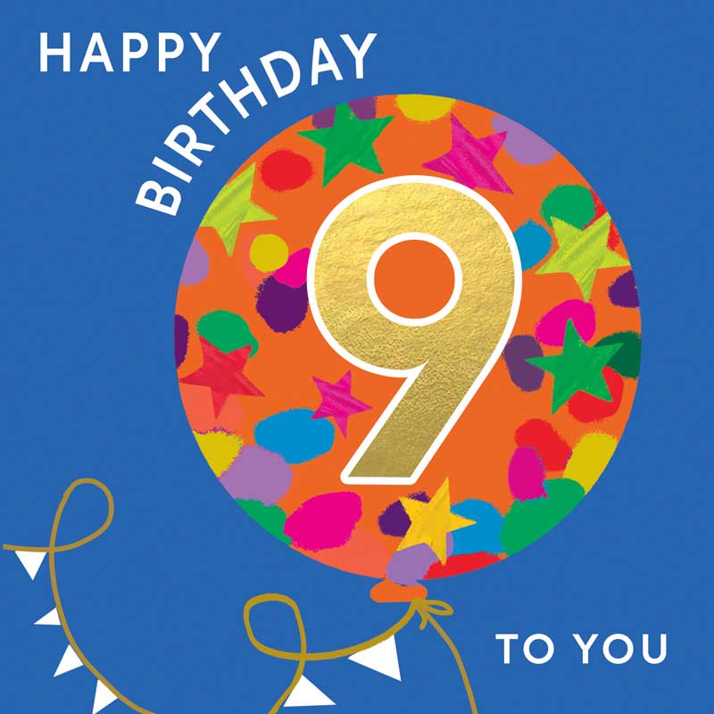 Happy 9th birthday card from Hammond Gower by Cornucopia Home and Gift, featuring colorful birthday design and cheerful illustrations.