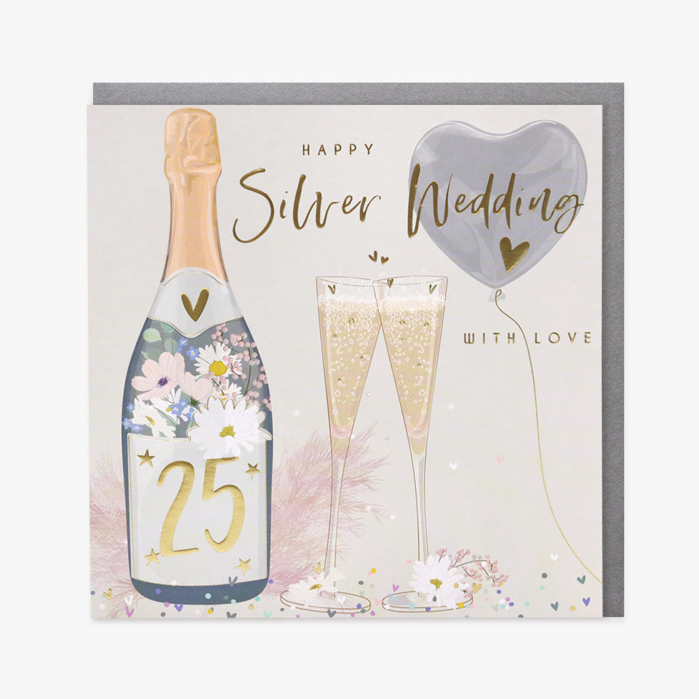 Silver anniversary belly button card with elegant design, perfect for celebrating 25 years from Cornucopia Home and Gift.