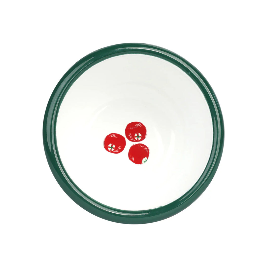 Cornucopia Home and Gift Cranberry Enamel Bowl from Talking Tables Christmas collection, featuring a festive red enamel finish.