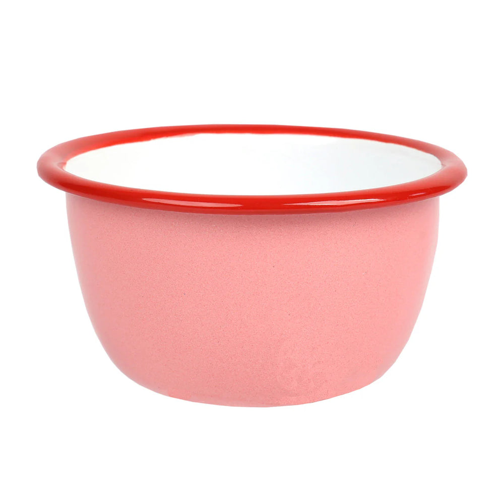 Strawberry enamel bowl by Cornucopia Home and Gift for Bon Appetit, featuring a colorful strawberry design on a shiny enamel surface.