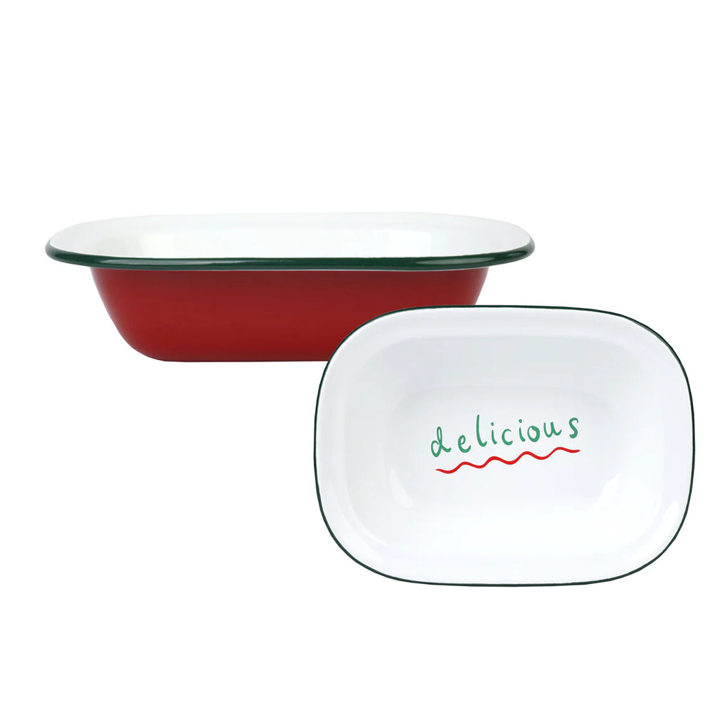 Cornucopia Home and Gift Delicious Enamel Oven Dish from Talking Tables Christmas collection, featuring festive holiday design.
