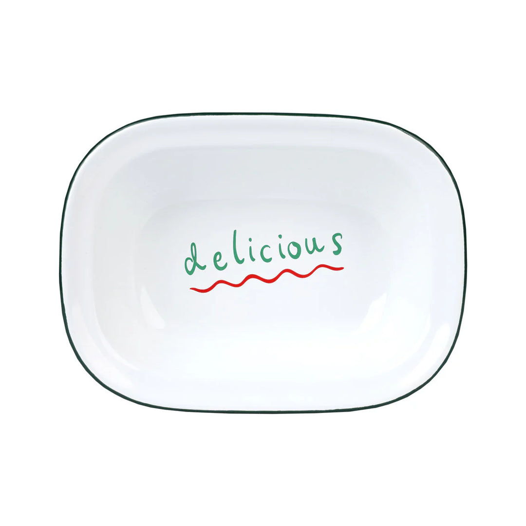Cornucopia Home and Gift Delicious Enamel Oven Dish from Talking Tables Christmas collection, featuring festive holiday design.