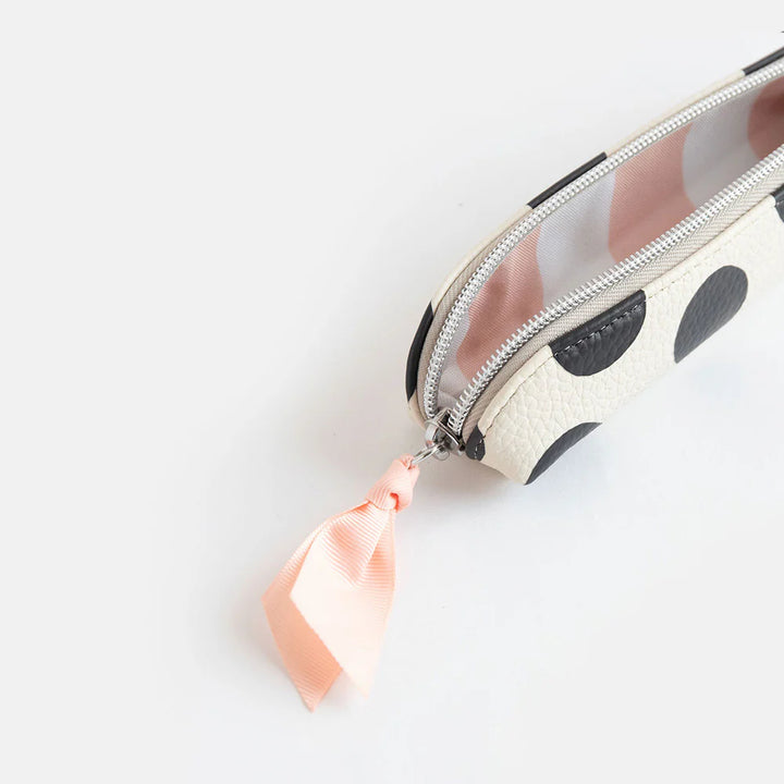 Caroline Gardner Mono Scattered Dot Pencil Case with a colorful dotted pattern, designed for storing stationery and accessories.