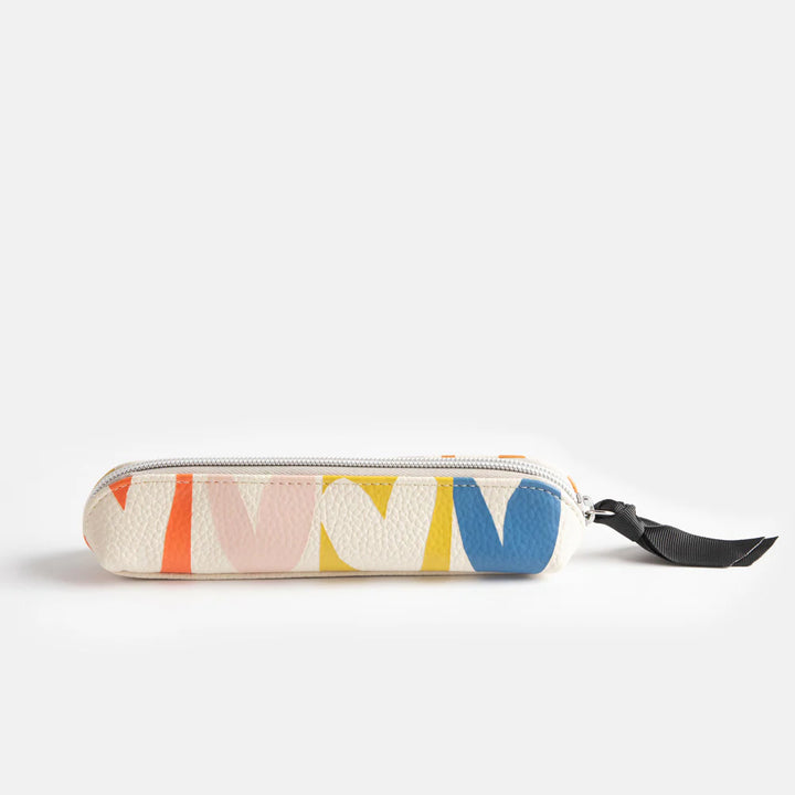 Caroline Gardner multi hearts pencil case with colorful heart pattern, ideal for stationery storage and gift-giving.