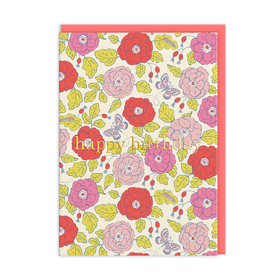 Butterfly floral Happy Birthday card by Ohh Deer, featuring colorful butterfly and floral design for special occasions.