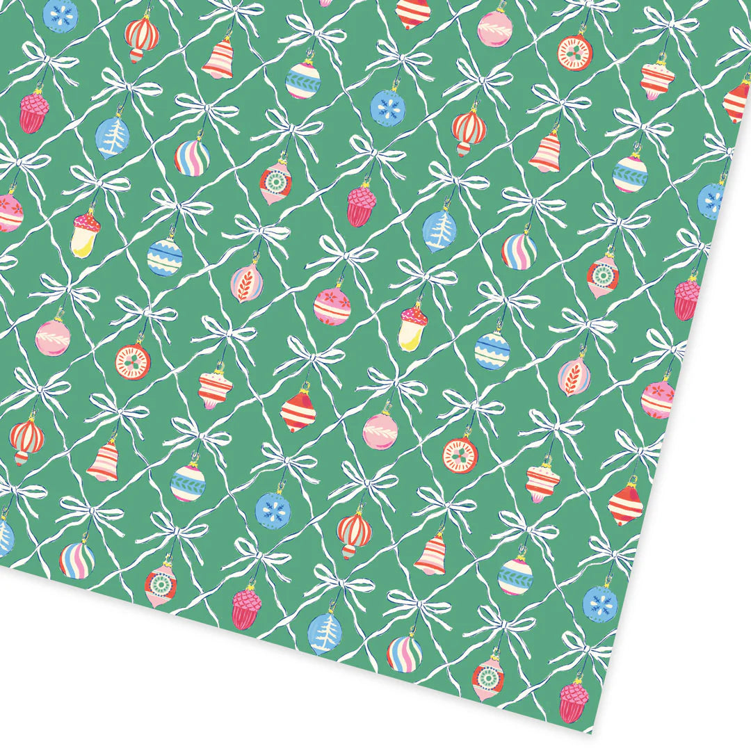 Ohh Deer Bauble Repeat Roll Wrap by Cornucopia Home and Gift, featuring festive holiday bauble pattern on flat wrapping paper.
