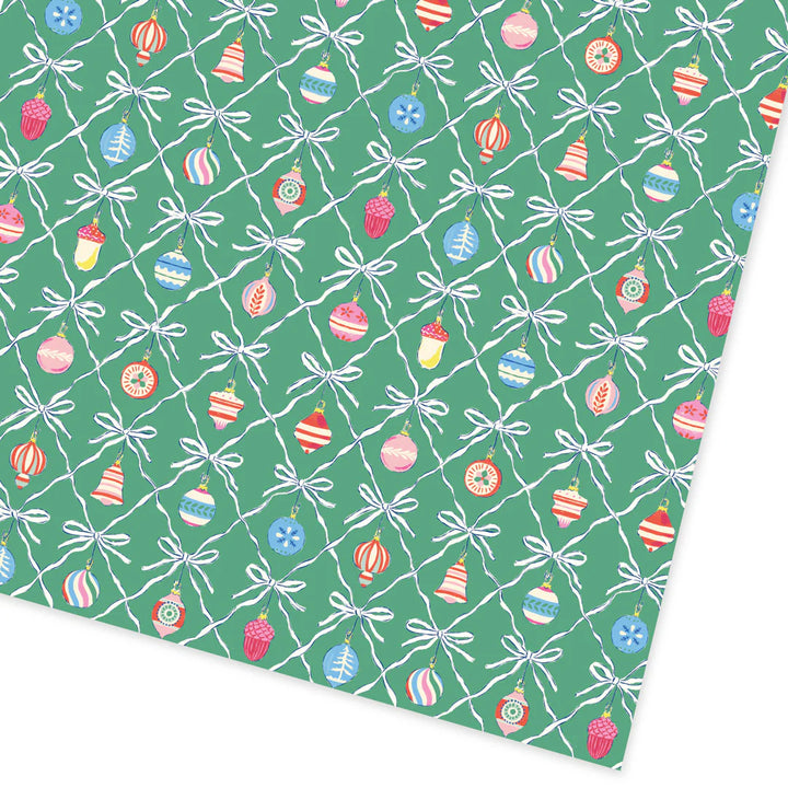 Ohh Deer Bauble Repeat Roll Wrap by Cornucopia Home and Gift, featuring festive holiday bauble pattern on flat wrapping paper.