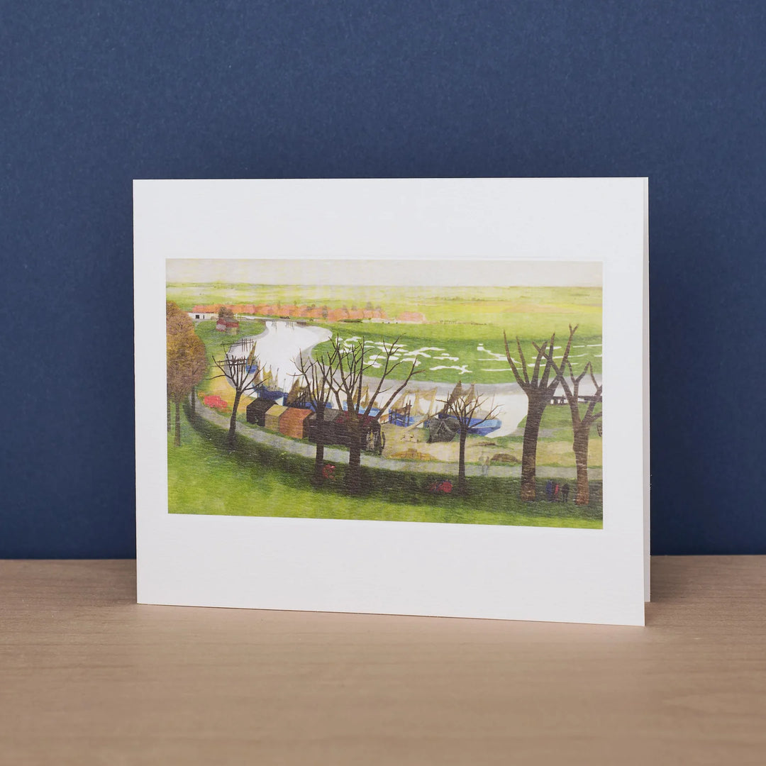 Art Angels Low Tide Near Rye Card by Cornucopia Worcester featuring a serene coastal scene with tide pools and shoreline details.