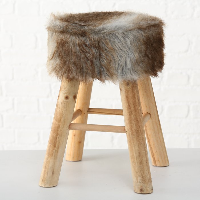 Wooden Boltze Christmas stool by Cornucopia Home and Gift, featuring natural wood finish and simple, sturdy design.