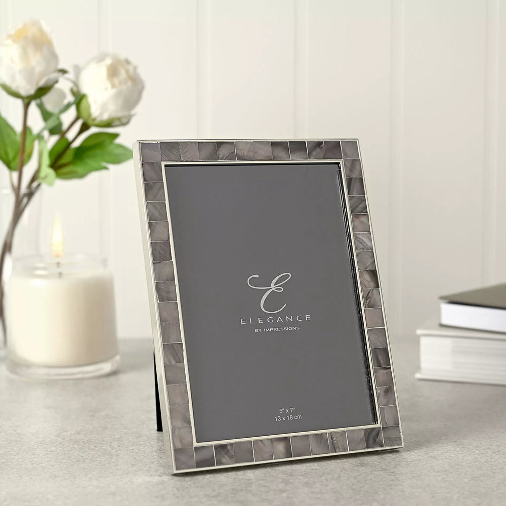 Grey mother of pearl 5x7 photo frame by Widdop & Co, elegant decorative frame from Cornucopia Home and Gift.