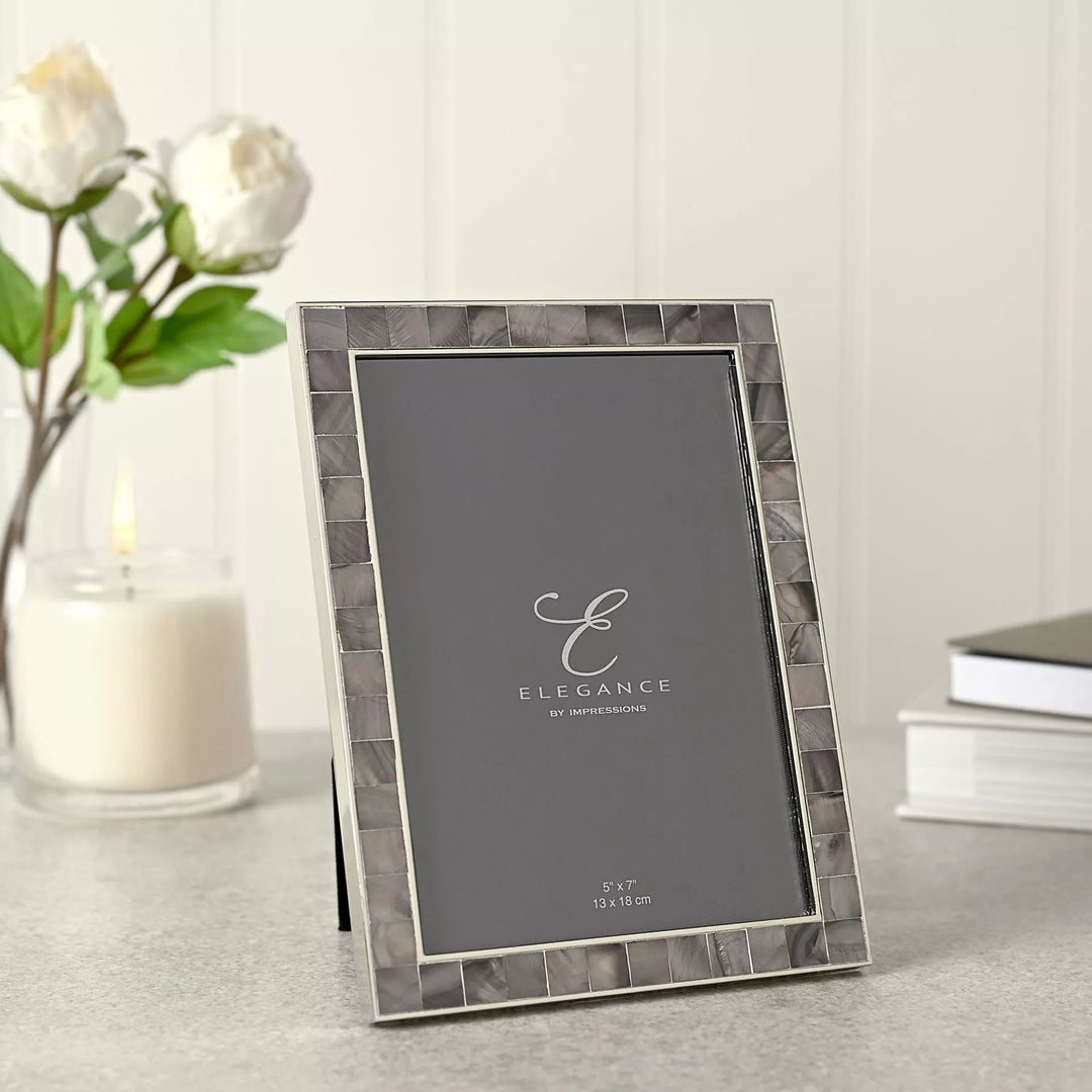 Grey mother of pearl 5x7 photo frame by Widdop &amp; Co, elegant decorative frame from Cornucopia Home and Gift.